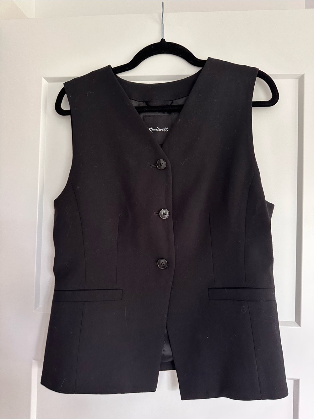 Madewell Black Button-Front cut-away Long Vest NWT